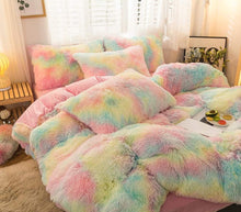 Load image into Gallery viewer, Fluffy Faux Mink &amp; Velvet Fleece Quilt Cover Set - Rainbow Vivid