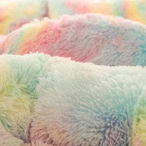 Fluffy Faux Mink & Velvet Fleece Quilt Cover Set - Rainbow Vivid