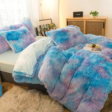 Load image into Gallery viewer, Fluffy Faux Mink &amp; Velvet Fleece Quilt Cover Set - Rainbow Purple Blue
