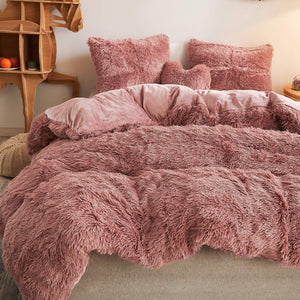 Fluffy Velvet Fleece Quilt Cover and Pillowcases Set - Dust Pink