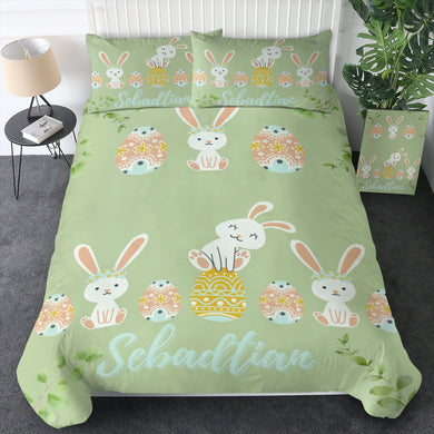 100% Cotton - Easter Bunny Green