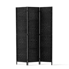 Load image into Gallery viewer, 3 Panel Room Divider Privacy Screen Rattan Woven Wood Stand Black