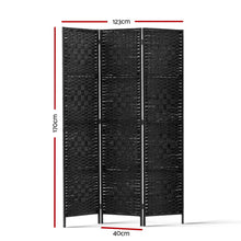 Load image into Gallery viewer, 3 Panel Room Divider Privacy Screen Rattan Woven Wood Stand Black