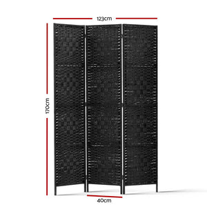 3 Panel Room Divider Privacy Screen Rattan Woven Wood Stand Black