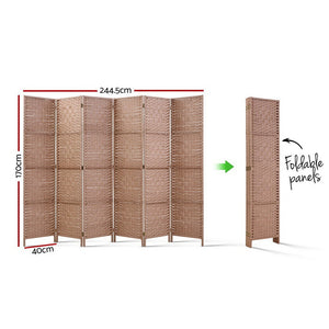 6 Panel Room Divider Screen Privacy Rattan Timber Foldable Dividers Stand Hand Woven