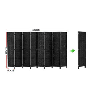Room Divider 8 Panel Dividers Privacy Screen Rattan Wooden Stand Black