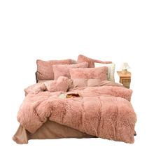 Load image into Gallery viewer, Fluffy Faux Mink &amp; Velvet Fleece Quilt Cover Set - Rose Gold