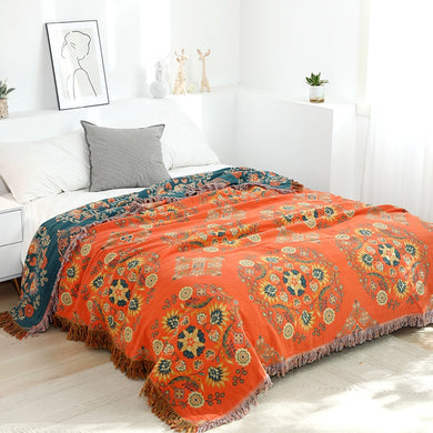 Bohemia Cotton Throw Blanket - Orange Flower