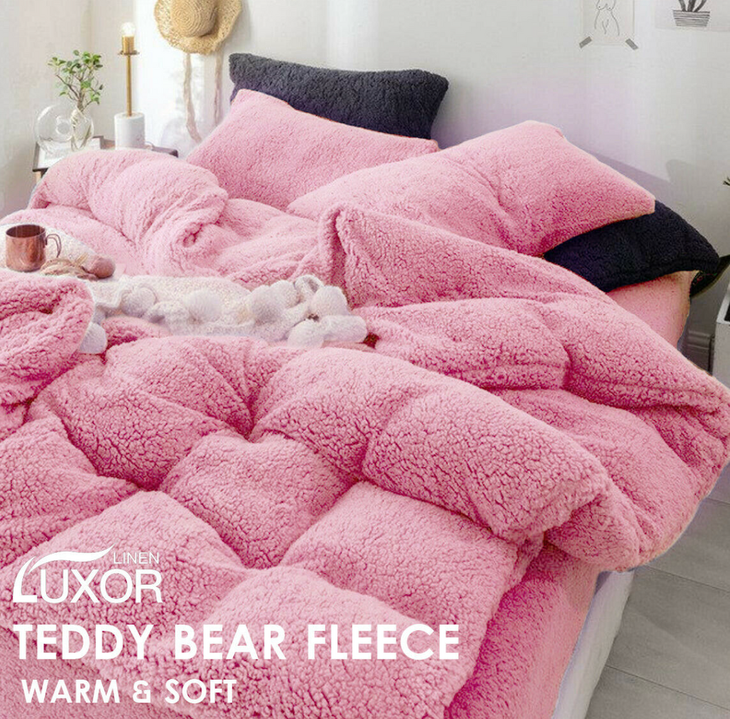Teddy Bear Fleece Quilt Cover - Pink
