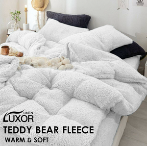Teddy Bear Fleece Quilt Cover - Off white