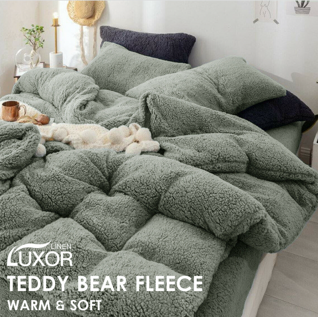 Teddy Bear Fleece Quilt Cover - Grey