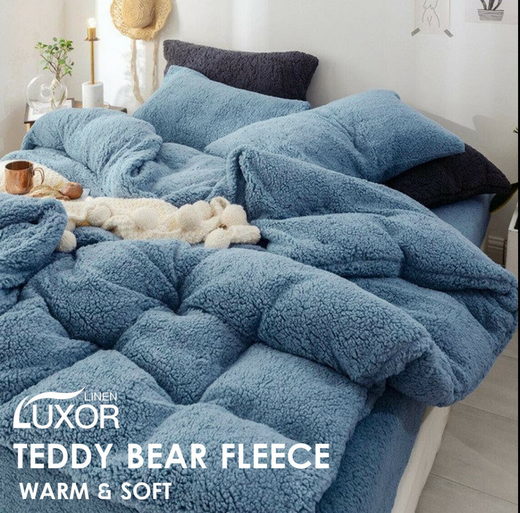Teddy Bear Fleece Quilt Cover - Blue