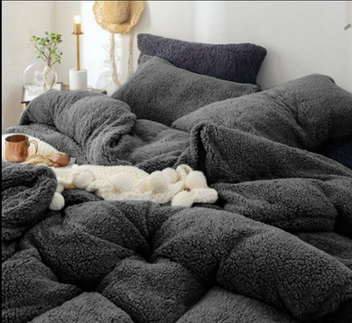 Teddy Bear Fleece Quilt Cover - Charcoal