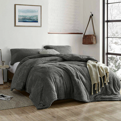 Teddy Fleece Quilt Cover Set - Charcoal