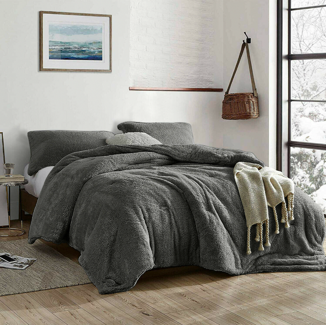 Teddy Fleece Quilt Cover Set - Charcoal