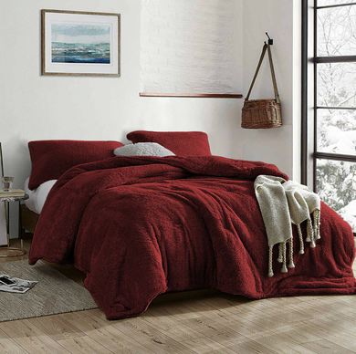 Teddy Fleece Quilt Cover Set - Burgundy