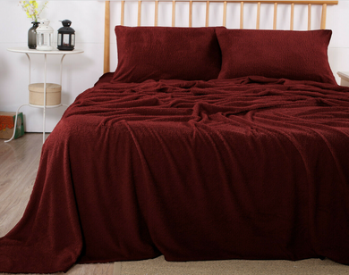 Teddy Fleece Sheet Set - Burgundy