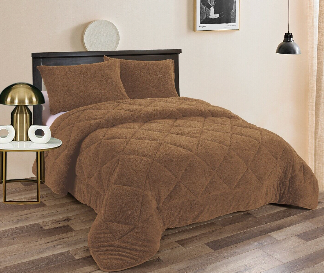 Teddy Fleece 3pc Comforter Set - Camel