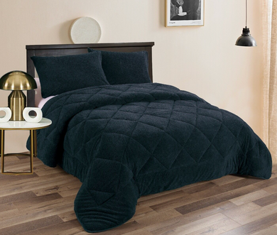Teddy Fleece 3pc Comforter Set - Navy