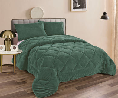 Teddy Fleece 3pc Comforter Set - Alpine Green
