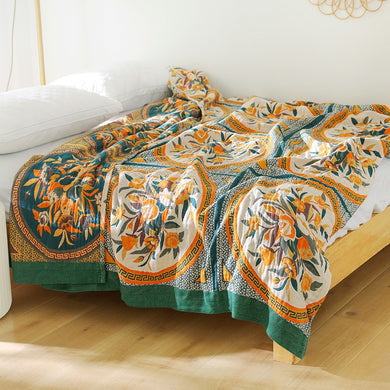 Bohemia Cotton Throw Blanket - Green Flower
