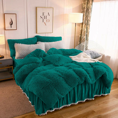 Fluffy Quilt Cover Set - Teal