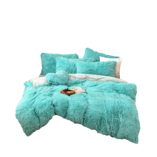 Load image into Gallery viewer, Fluffy Faux Mink &amp; Velvet Fleece Quilt Cover Set - Turquoise