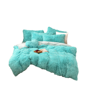 Fluffy Faux Mink & Velvet Fleece Quilt Cover Set - Turquoise