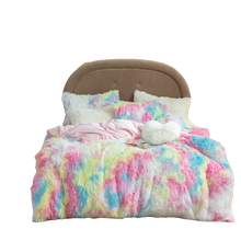 Load image into Gallery viewer, Fluffy Faux Mink &amp; Velvet Fleece Quilt Cover Set - Rainbow Vivid