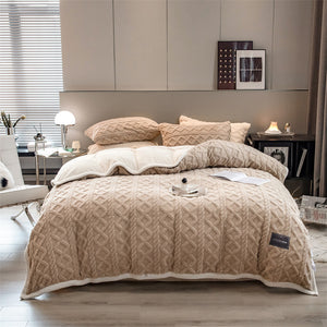 Pineapple Fleece Quilt Cover Set - Camel