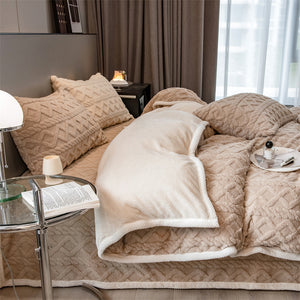 Pineapple Fleece Quilt Cover Set - Camel