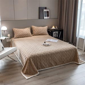 Pineapple Fleece Quilt Cover Set - Camel