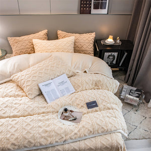 Pineapple Fleece Quilt Cover Set - Khaki