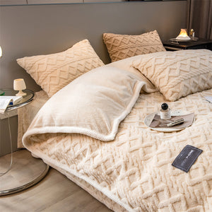 Pineapple Fleece Quilt Cover Set - Khaki