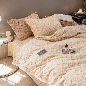 Pineapple Fleece Quilt Cover Set - Khaki