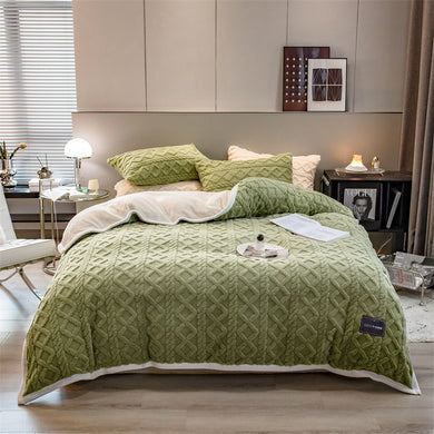 Pineapple Fleece Quilt Cover Set - Green