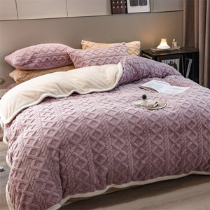 Pineapple Fleece Quilt Cover Set - Purple