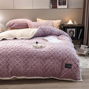 Pineapple Fleece Quilt Cover Set - Purple