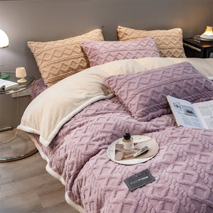 Pineapple Fleece Quilt Cover Set - Purple