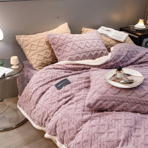 Pineapple Fleece Quilt Cover Set - Purple