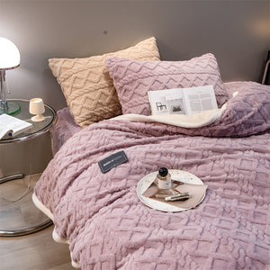 Pineapple Fleece Quilt Cover Set - Purple