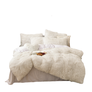 Fluffy Faux Mink & Velvet Fleece Quilt Cover Set - Pure White