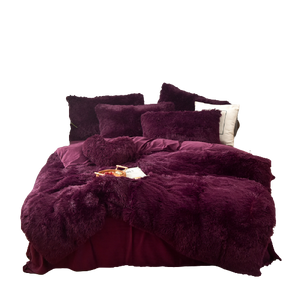 Fluffy Faux Mink & Velvet Fleece Quilt Cover Set - Wine Purple