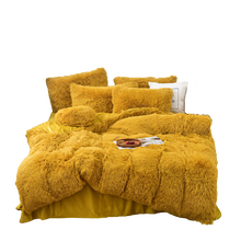 Load image into Gallery viewer, Fluffy Faux Mink &amp; Velvet Fleece Quilt Cover Set - Yellow Gold