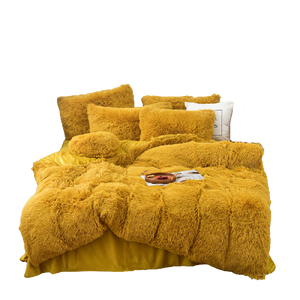 Fluffy Faux Mink & Velvet Fleece Quilt Cover Set - Yellow Gold