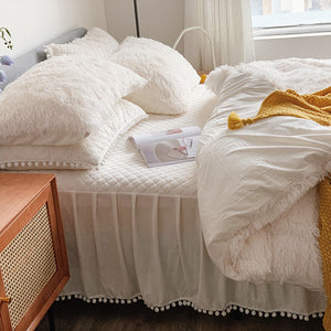 Fluffy Faux Mink & Velvet Fleece Quilt Cover Set - Soft White