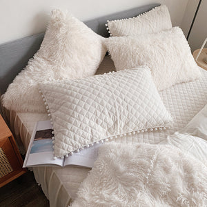 Fluffy Faux Mink & Velvet Fleece Quilt Cover Set - Soft White