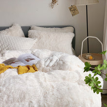 Load image into Gallery viewer, Fluffy Faux Mink &amp; Velvet Fleece Quilt Cover Set - Soft White