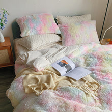 Load image into Gallery viewer, Fluffy Faux Mink &amp; Velvet Fleece Quilt Cover Set - Soft Rainbow
