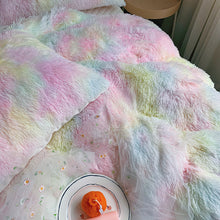 Load image into Gallery viewer, Fluffy Faux Mink &amp; Velvet Fleece Quilt Cover Set - Soft Rainbow